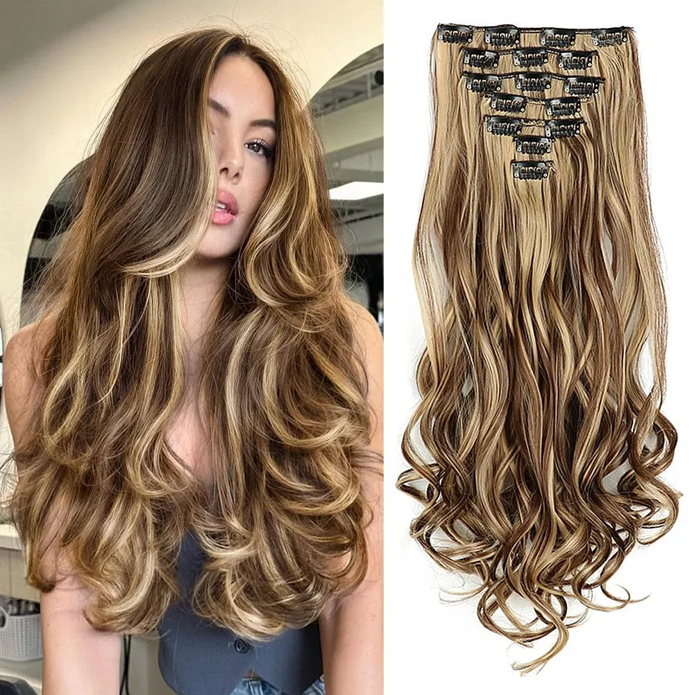 Synthetic Clip in Hair Extensions Purple hairpieces 7pcs/set 22inch Thick Hair for Women Girls Daily Party Cosplay