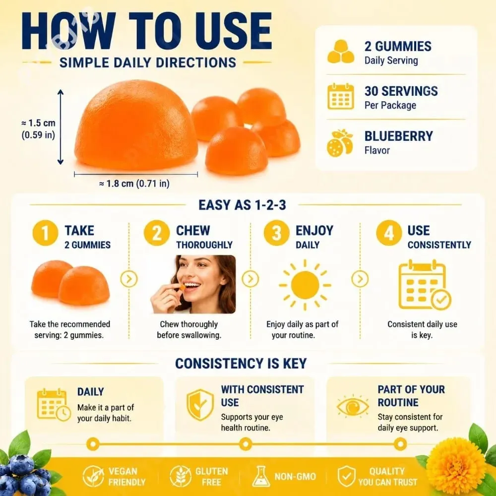 Lutein Eye Health Gummies 40mg with Zeaxanthin Vitamin A C & E Visual Support Blue Light Support & Eye Comfort Vegan 60 Count