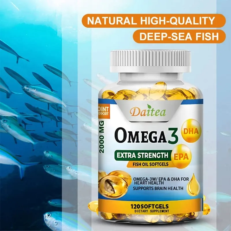 Daitea Omega 3 Fish Oil – EPA & DHA 2000 Mg – 60/120 Capsules – Overall Health and Immune Support Non-GMO Gluten Free