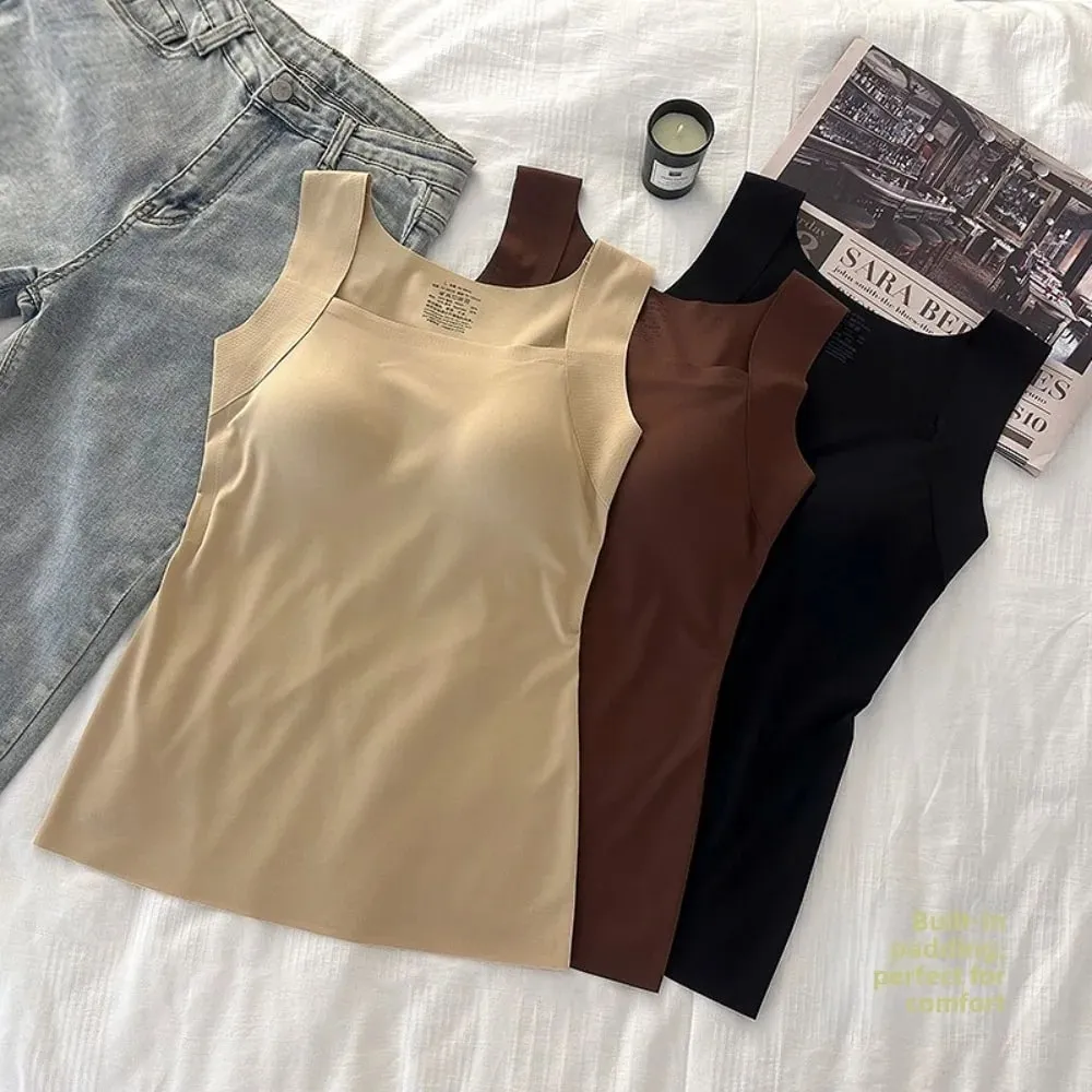 Sexy Design Sleeveless Tank Tops Seamless Knitting Summer Lightweight Crop Camisole Tops Female Bra Style With Chest Pads