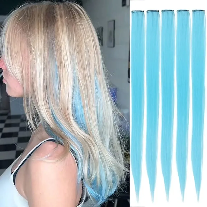 Halloween hair accessory with 5 red and blue hair clips colorful synthetic hair extensions suitable for girl role-playing