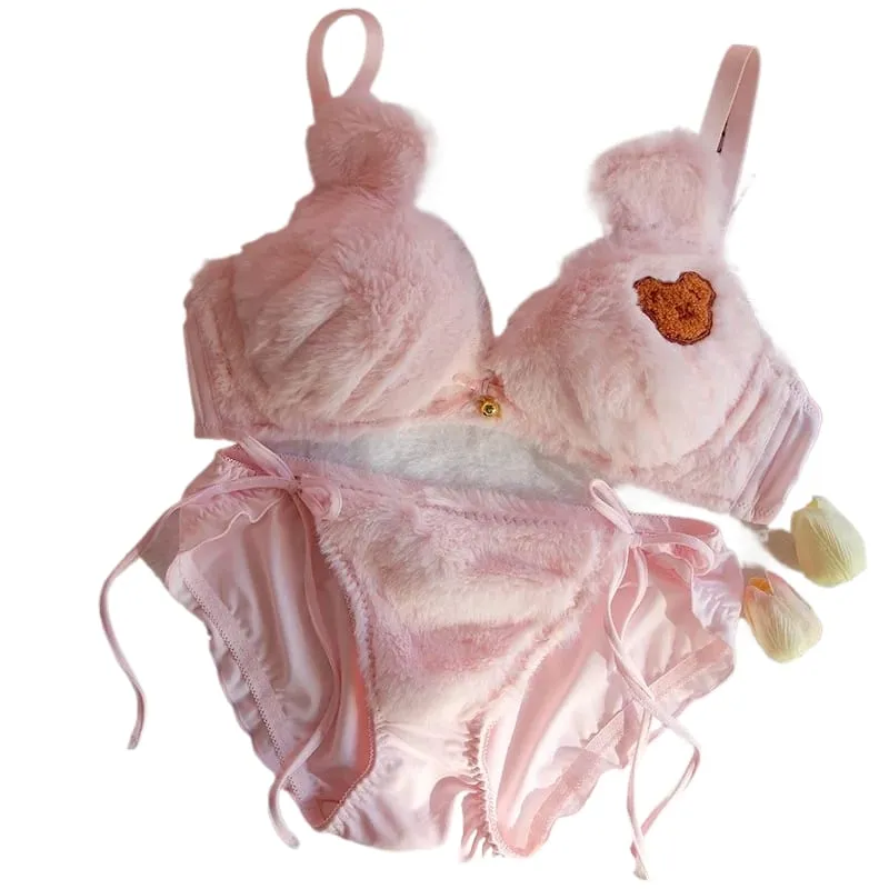 Women Winter Cartoon Plush Comfortable And Adorable Girl Bra Sexy Hot Lingerie Sexy Bras Soft Cute Bear Japanese-style Lingerie