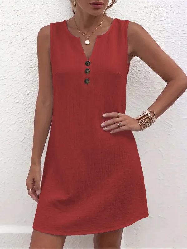 Plus Size Sleeveless Casual Dress with Button Details for Effortless Style and Comfort