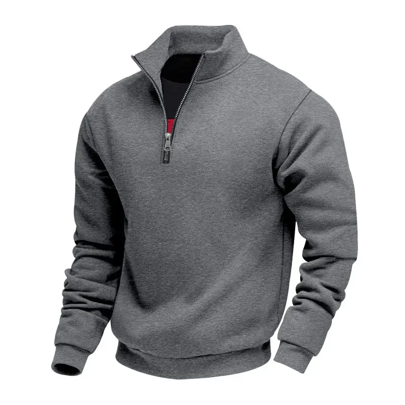 Autumn Winter Men's Fleece Quarter Zip Pullover Man Long Sleeved Loose Stand-up Collar Sweater Casual Comfy Mock Neck Sweatshirt