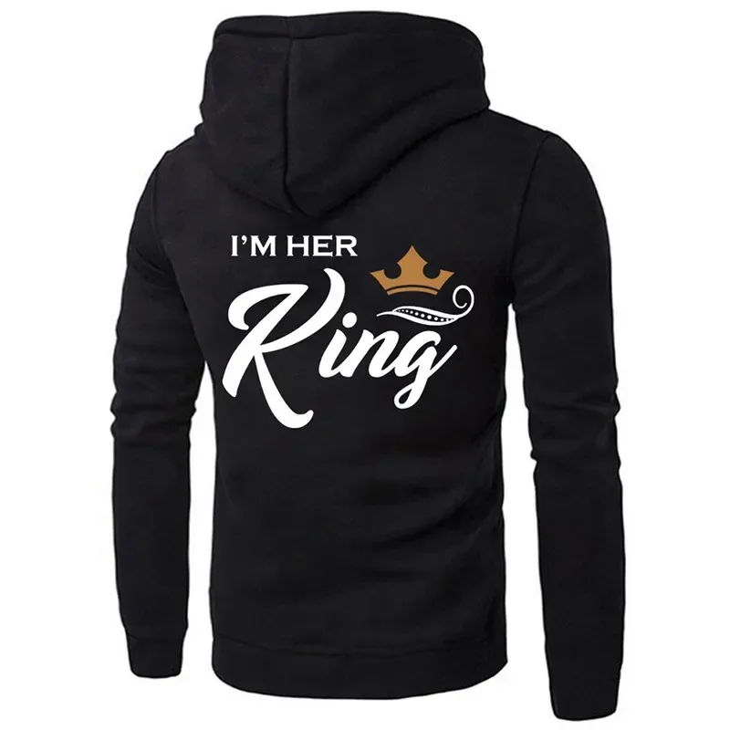Stampa Felpe con cappuccio Her King o His Queen Lover Harajuku Fashion Casual Donna Uomo Abbigliamento Amanti Felpa con cappuccio Coppia