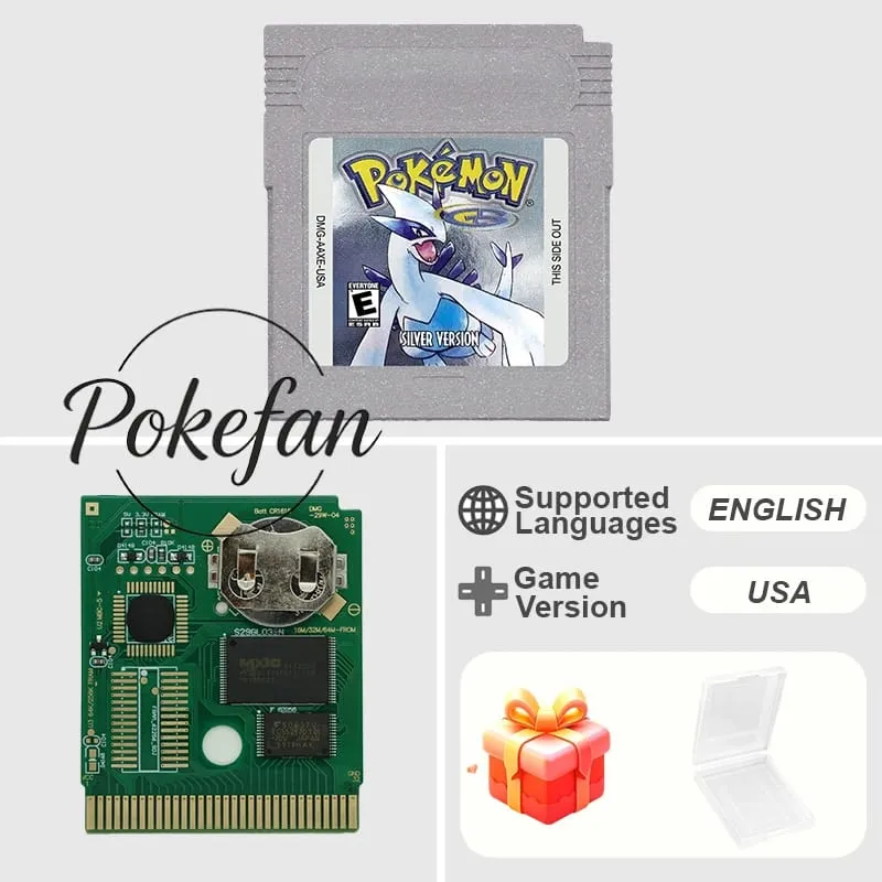 Pokemon Series Blue/Crystal/Gold/Green/Red/Silver/Yellow GBC Game in Box with Manuals for Video Game Cartridge USA Version