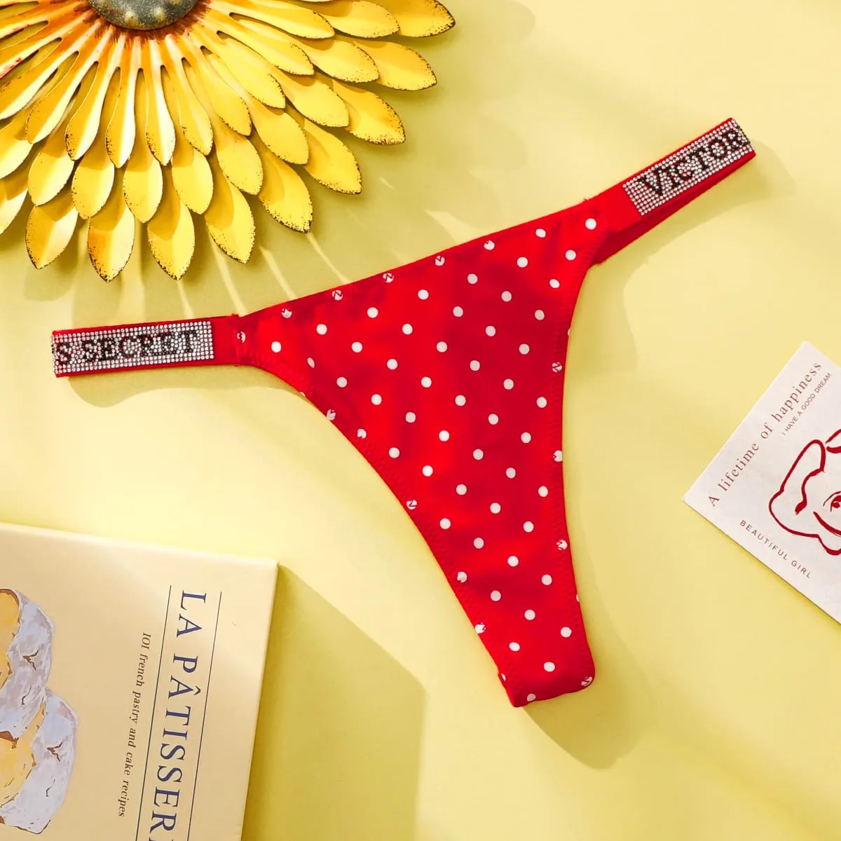 VS Pakaian Dalam Thong Hipster Mulus Wanita Polka Dot Renda Bikini Celana Dalam Nakal Set Victoria Secret Katun Bernapas Hipster — image 4