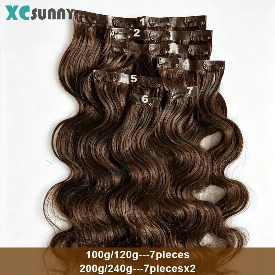 PU Clip Ins Human Hair Extensions Body Wave Chocolate Brown Color 4 Seamless Skin Weft Clip Ins for Women 100g- 240g
