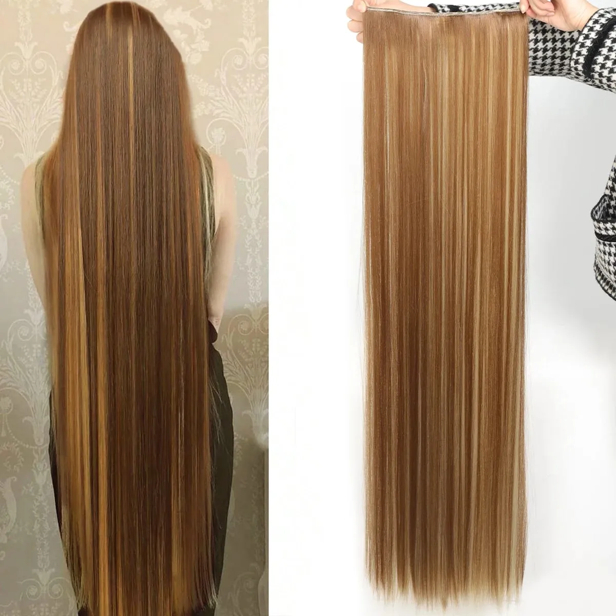 Synthetic 20-40 Inch Extra Long Straight Hair Extension 5 Clips Black Blonde Brown Red High Temperature Fake Hairpiece
