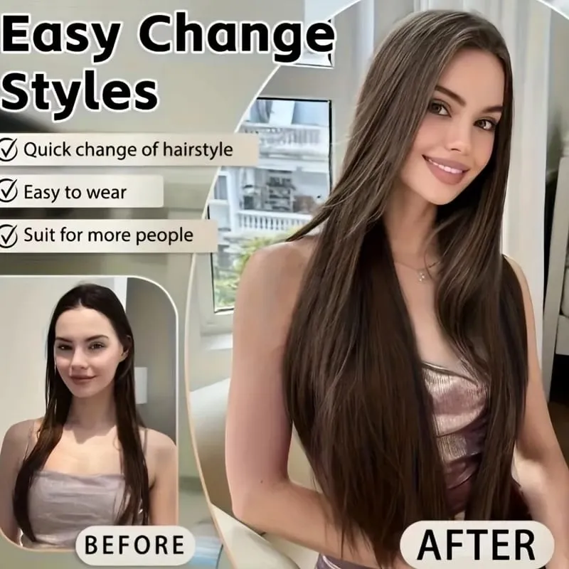 32Inch/40Inch Synthetic Long Straight 5 Clip‑in One Piece Hair Extensions Soft Easy Wear Hairpiece for Women Daily Party