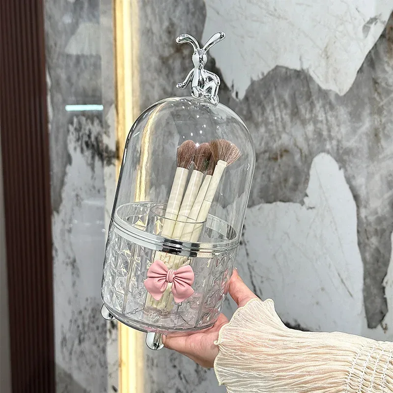 360° Rotating Makeup Brushes Organizer Clear Plastic Dustproof Cosmetic Tools Storage Box for Organizer Lipstick Makeup Brushes