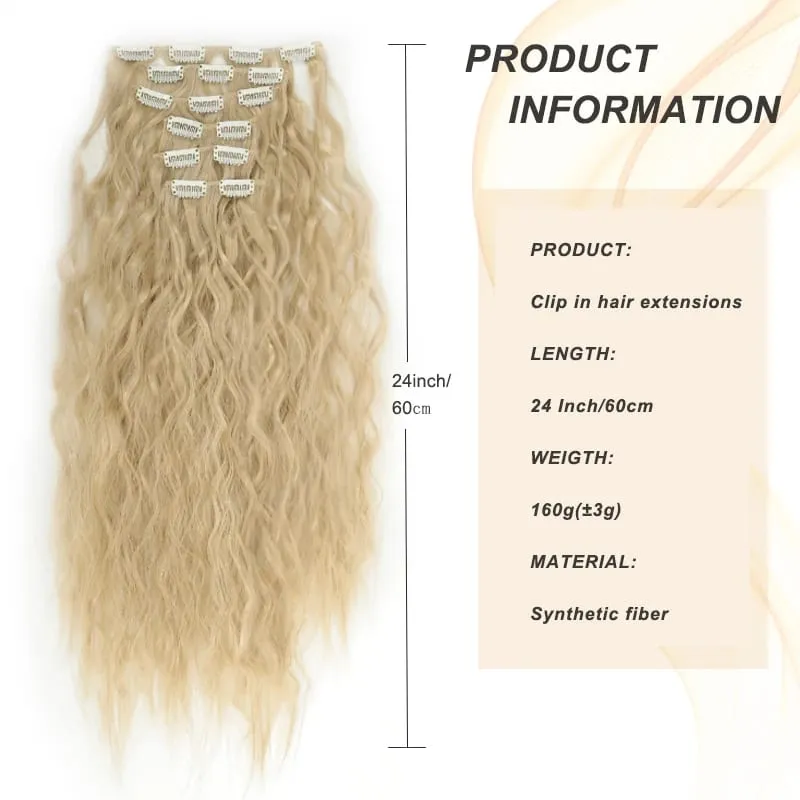 24 Inches 16 Clip Black Natural Daily Long Curly Hair Extensions Seven-Piece Set For Women