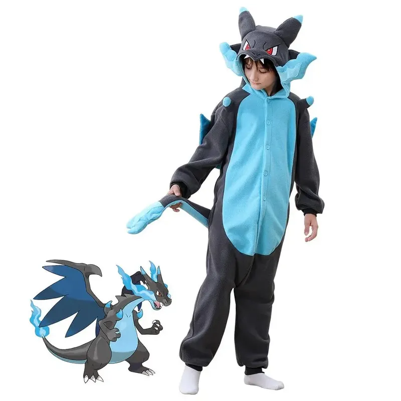 Charizard Costume For Boy Girl Mega Cosplay Halloween Pokekmo Suit Anime Kigurumis Button Onesie Dragon Outfit With Wings