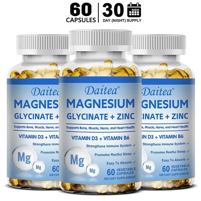 Daitea Magnesium Glycinate & Zink Kosttilskud - Knoglenerve-immunstøtte - Velegnet til mænd og kvinder