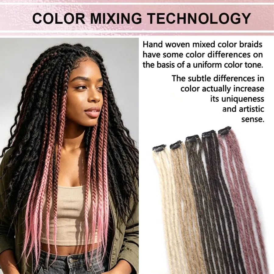 2Pcs 24"Clip‑in Synthetic Braided Hair Extensions with BB Clips Handmade Crochet Hair Pieces for Cosplay Hip‑Hop Festival
