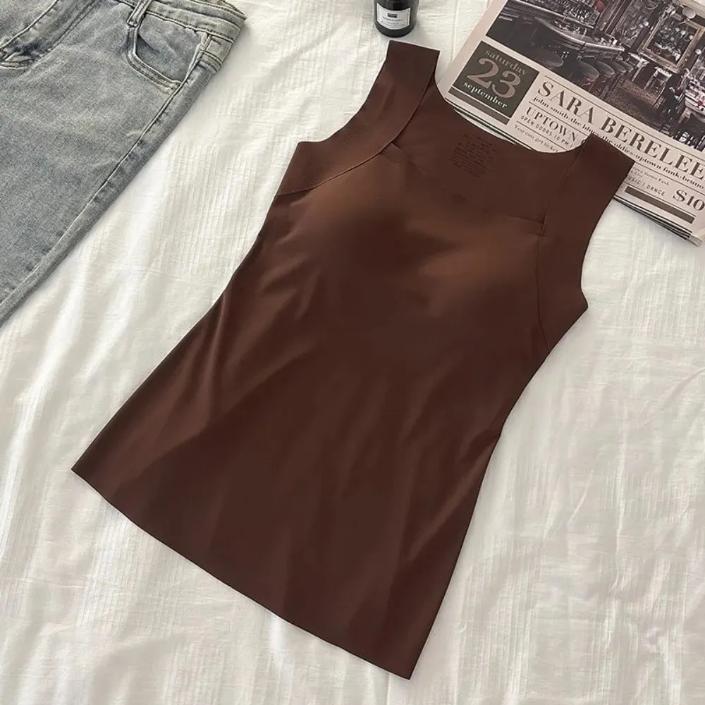 Sexy Design Sleeveless Tank Tops Seamless Knitting Summer Lightweight Crop Camisole Tops Female Bra Style With Chest Pads