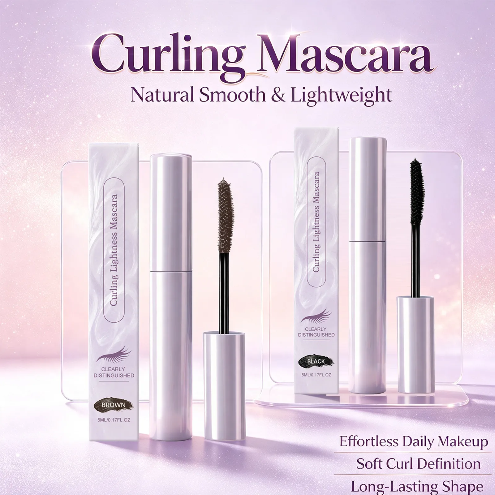 Curling Mascara Natural Lifted Lashes Waterproof Anti-Smudge Long Lasting Curling Strengthen Lashes Eye Cosmetic Black & Brown