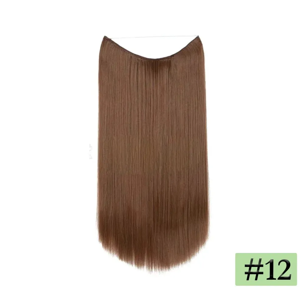 22" Long Straight Invisible Halo Hair Extensions 120g/pc 27-613 Blonde Synthetic Fish Hair Pieces Ombre Brown Wire Clip In Hair