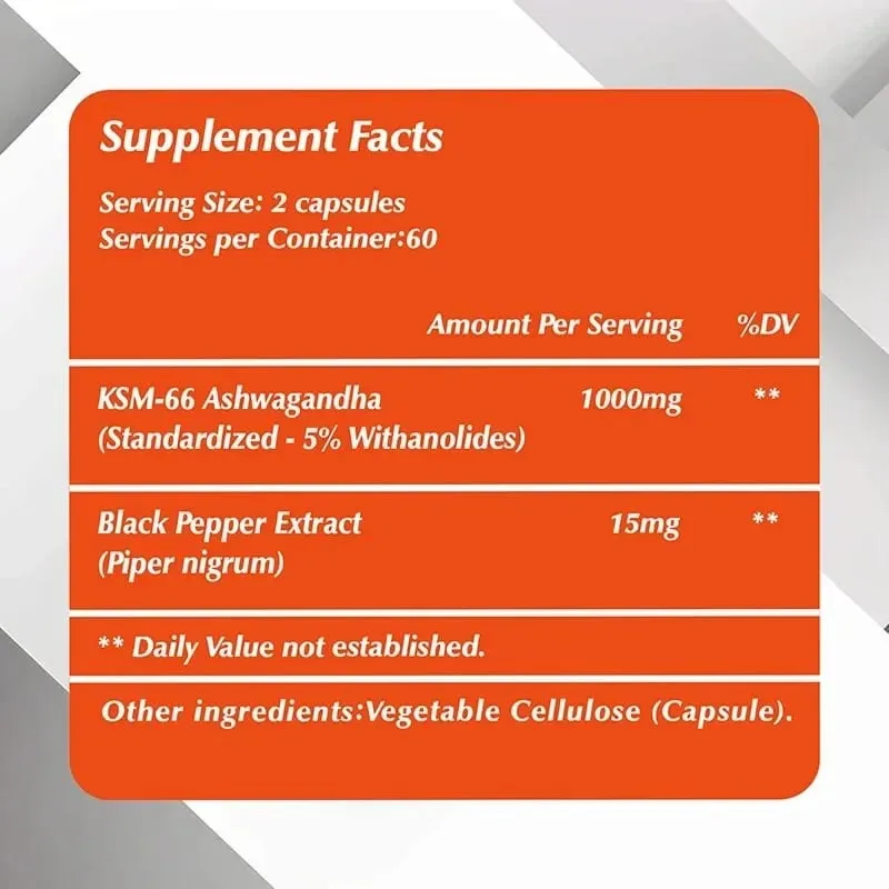 Organic Ashwagandha KSM-66 Capsules for Stress Relief Focus Brain Energy Support Sleep Health Supplement