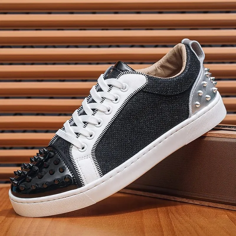 New Street Personality Skate Shoes Men Trend Sneakers Tapered Rivets Casual Studded Trainers Fashion Punk Hip Hop Shoes Man Boy