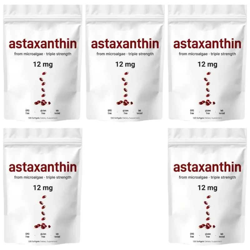 Astaxanthin 12 Mg Gelatin Softgels From Microalgae Antioxidant Support Gluten Free GMO Free Easy To Swallow 120 Softgels