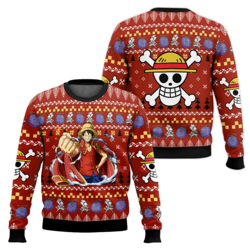 New sweater, Japanese anime, Luffy, Robin, Bandai, One Piece, 3D hoodie, Christmas sweatshirt, men's round-neck T-shirt