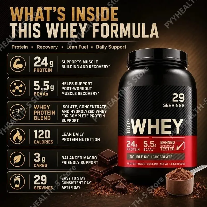 Bubuk Protein Whey Cokelat Kaya Ganda 24G Protein Pemulihan Otot Kebugaran Nutrisi Mendukung Bebas Gluten 899G 29 Porsi