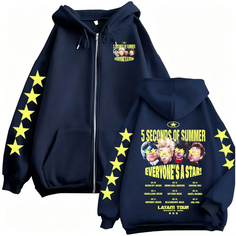 5 Seconds of Summer Everyone's A Star Latam Tour 2026 Zipper Hoodies Men's Harajuku Gothic High Quality Sweatshirts Jacket Coats — image 3