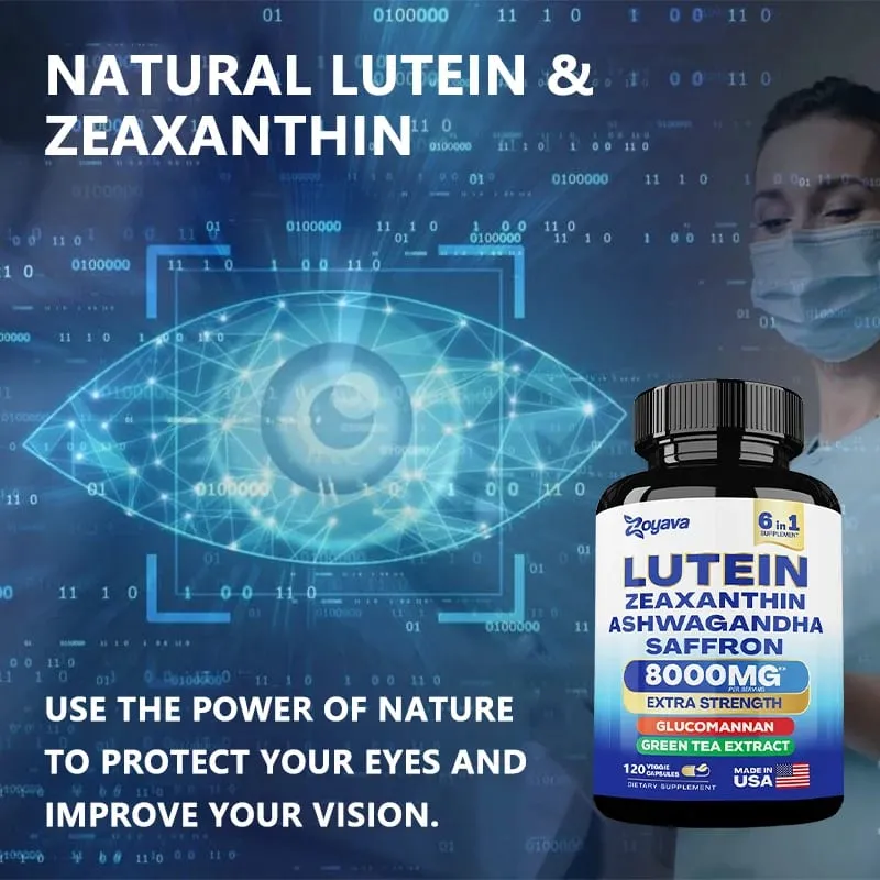 Suplemen Lutein & Zeaxanthin 8000 Mg Vitamin Mata dengan Safron untuk Dewasa Suplemen Kesihatan Mata Menyokong Penglihatan