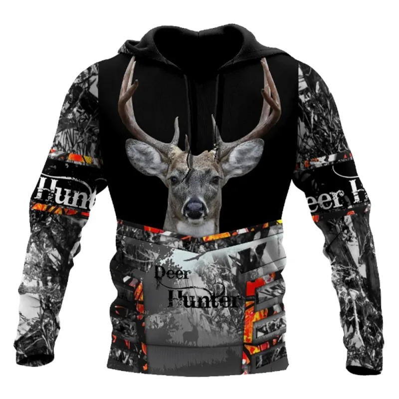 Men's Clothing Fashion Hunting Loose Hoodie Large 3D Printed Animal Deer Super Large Hoodie Fashion Enthusiast Tops