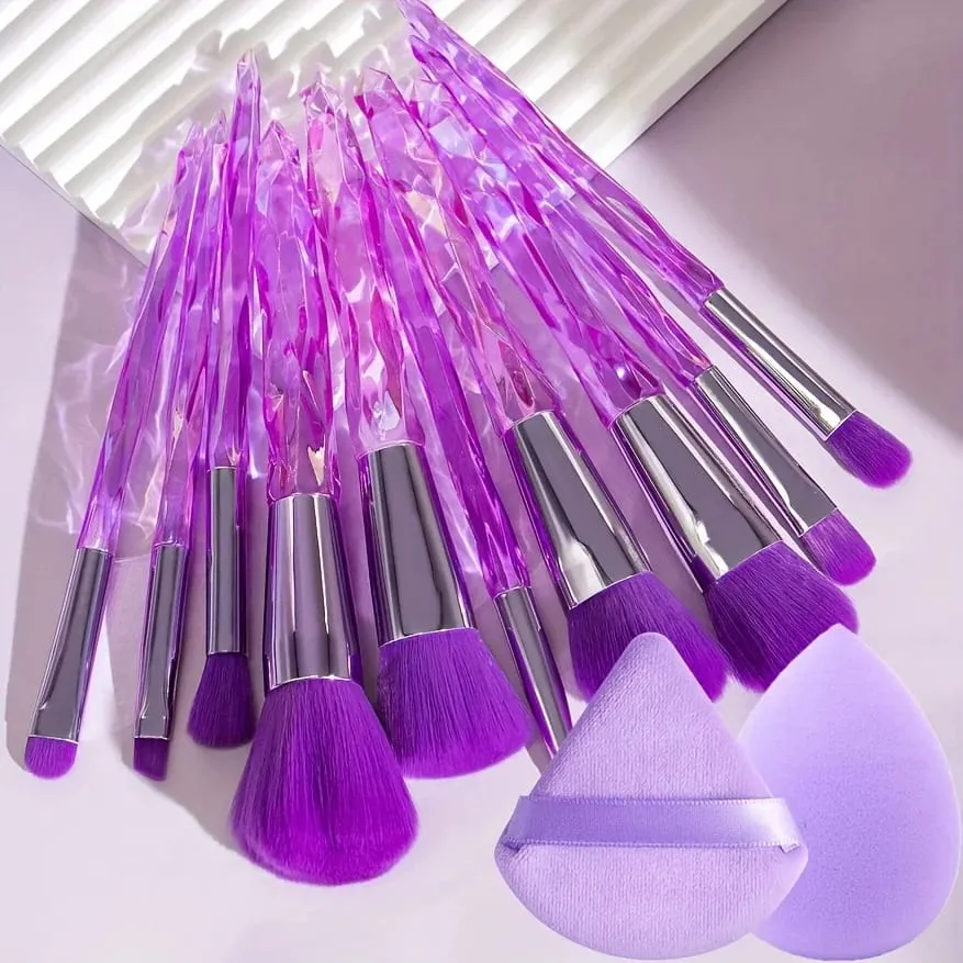 Purple Crystal Handle Makeup Brush Set Soft Synthetic Hair Foundation Blush Eye Shadow Cosmetic Brushes Kit — image 5