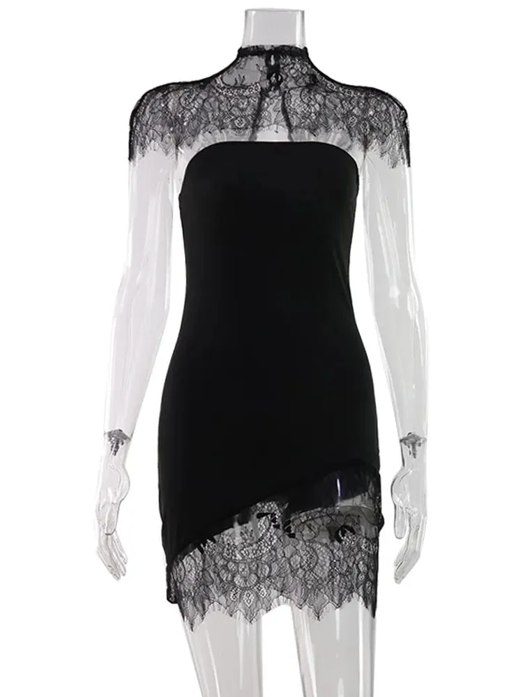 Pánt nélküli tömör csipke patchwork női ruhák tok Szexi klub csípőtekercs Bodycon Vestidos női ruhák buli elegáns