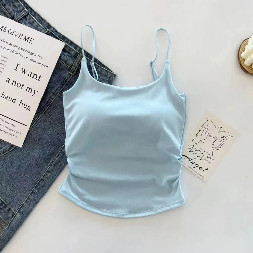 Simple Sleeveless Suspender Vest Slim With Padded Cups Camisole Underwear Short Vest Sports Activities