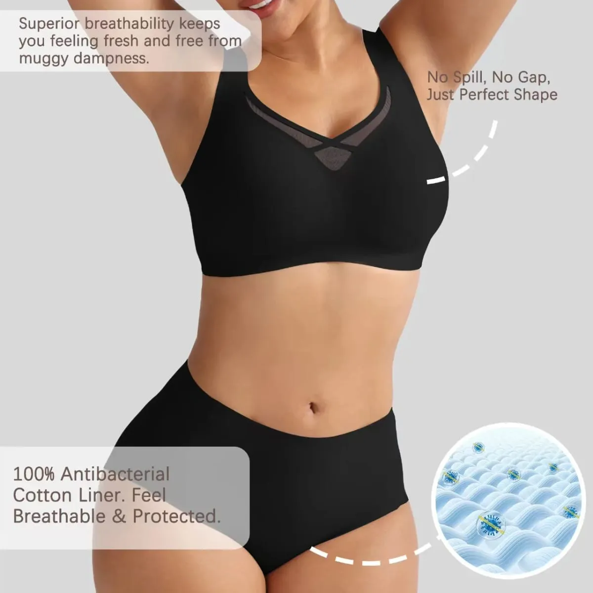 Plus Size Lingerie Set Sexy Mesh Seamless Wireless Plunge Bra Set - Soft Support Push up Lingerie for Women
