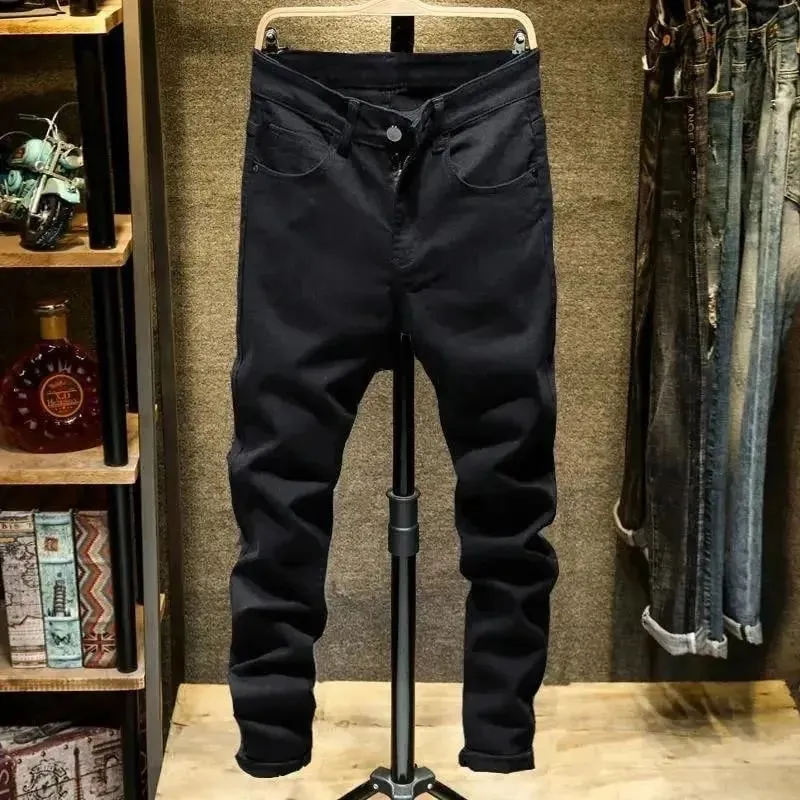 Forår og efterår Trend Ensfarvet Stretch-denim-jeans med lige ben Mænd Casual Slim Fit Komfortabel sport-jeans i høj kvalitet