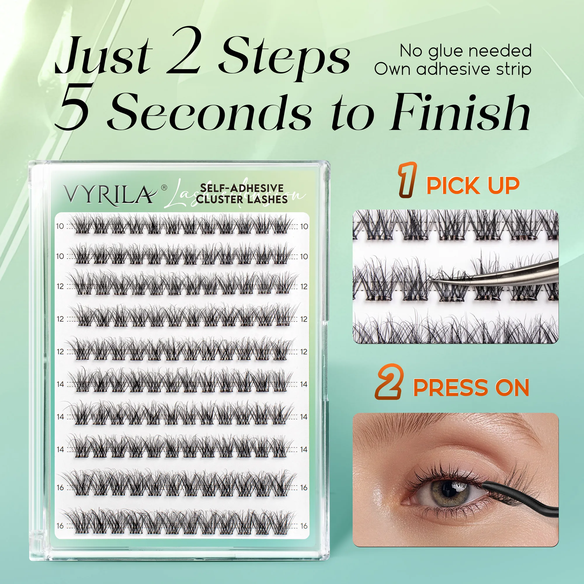 Self Adhesive Eyelashes No Glue Needed Lashes 10‑16mm Pre Glued Cluster Lashes D Curl Soft Natural Press on Lashes