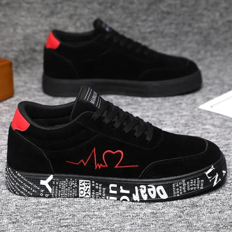 Breathable Mid-Top Sneakers Heart & Music Graphic Design Casual Streetwear Shoes for Couples Valentine's Day & Birthday Gift