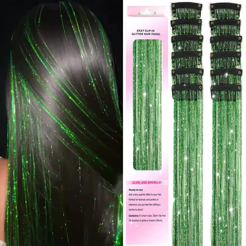 12 Uds. Extensiones de cabello de oropel con Clip morado, Kit de oropel para el cabello de colores, accesorios destacados para el cabello para mujeres y niños