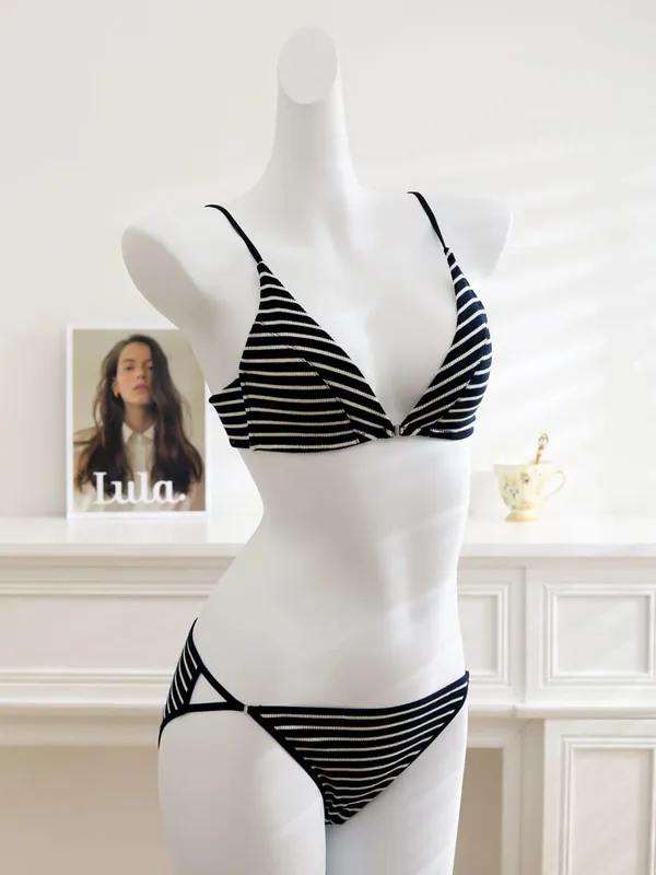 Women Front Closure Bra Set Summer Thin Light Cotton French Triangle Cup Backless Beauty Back Lingerie Suit For Small Chest S-XL