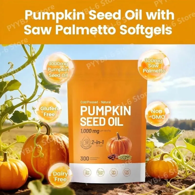 Pumpkin Seed Oil Softgels with Saw Palmetto Plant Based Nutritional Supplement Rich in Fatty Acids 300 Softgels for Adult
