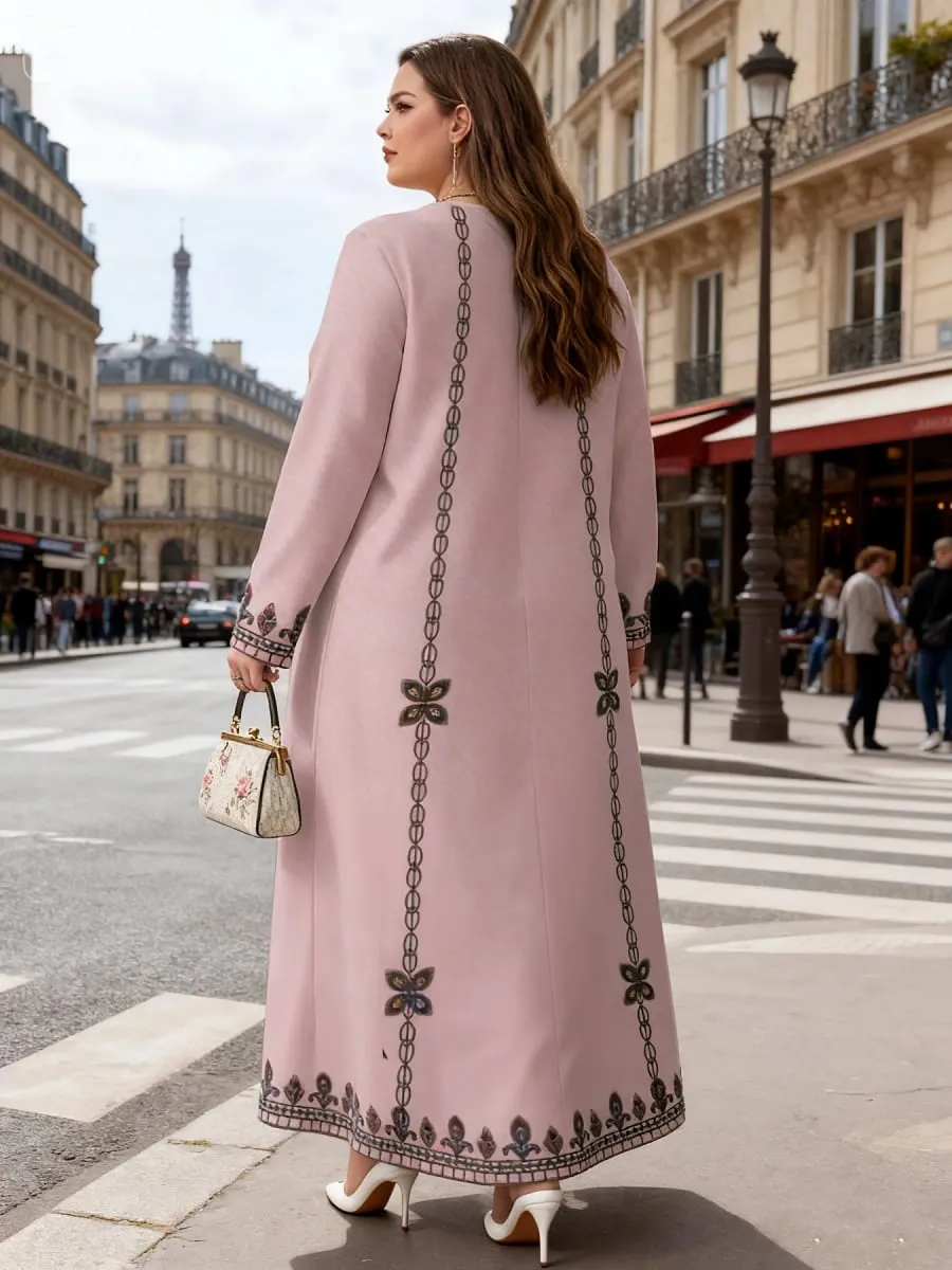 Middle Eastern Elegant Robe New Spring and Autumn Style Plus-Size Fashion Women's Clothing Ethnic Print Stylish Loose and Comfortable Holiday Style Long-Sleeve Dress