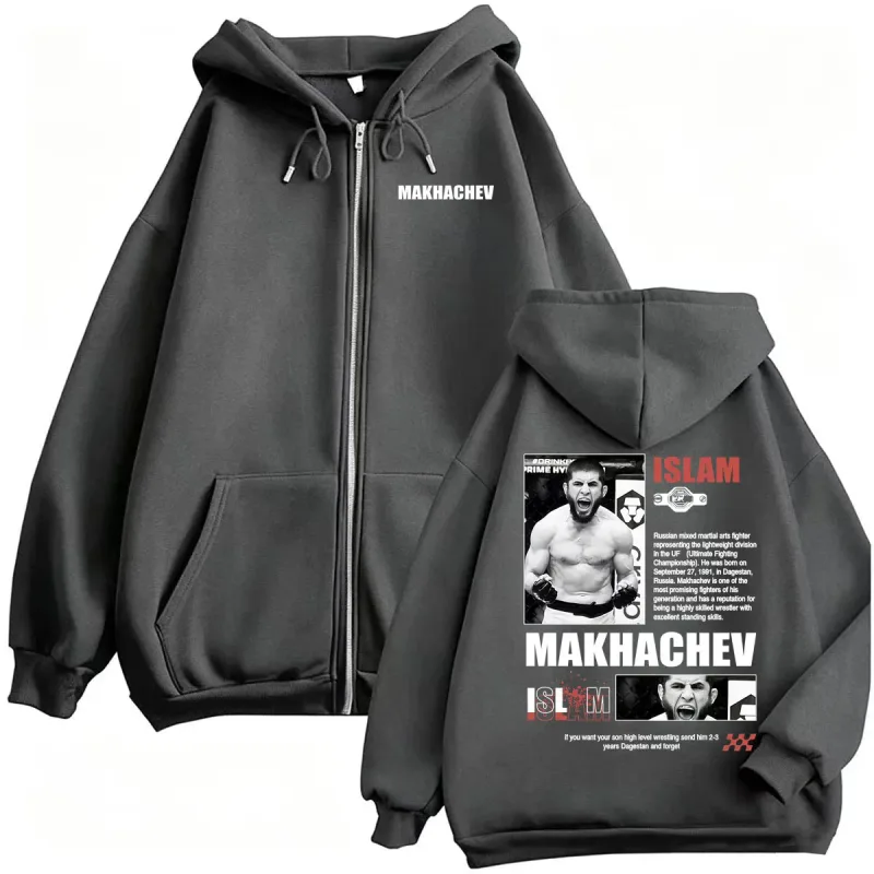 Islam Makhachev Fan Gifts Zipper Hoodies Men Women Fashion Violence Aesthetic Sweatshirt Jacket Coat Fleece Casual Zip Up Hoodie
