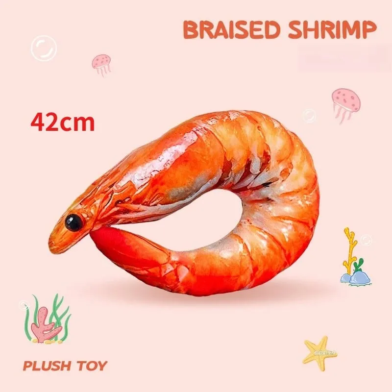 Real‑Printed Braised Prawn Plush Pillow Soft Stuffed Shrimp Cushion Funny Novelty Toy Home Decor Holiday Gift