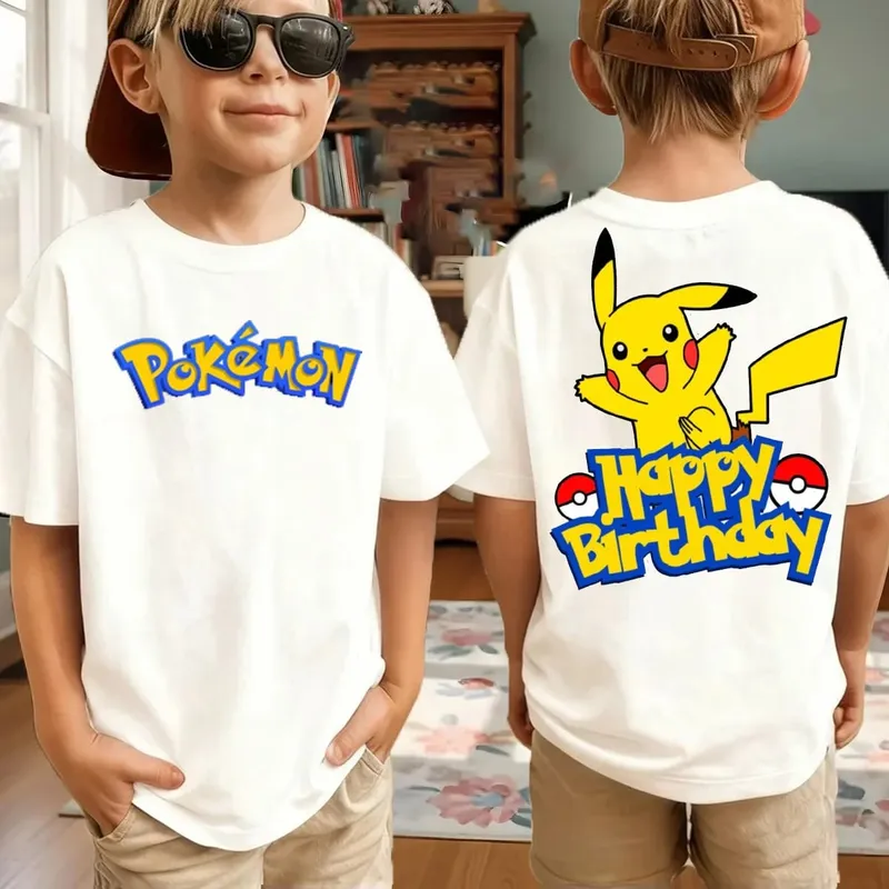 Summer Pokémon AnimeT-shirts Boys Pure Cotton Short-sleeved Top Casual Suitable for Both Boys and Girls Parent-child Outfits.