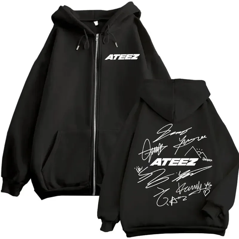 限定 Kpop ATEEZ ロゴ両面プリントジッパーパーカーファッションヒップホップジップアップスウェット男性女性カジュアル特大プルオーバー