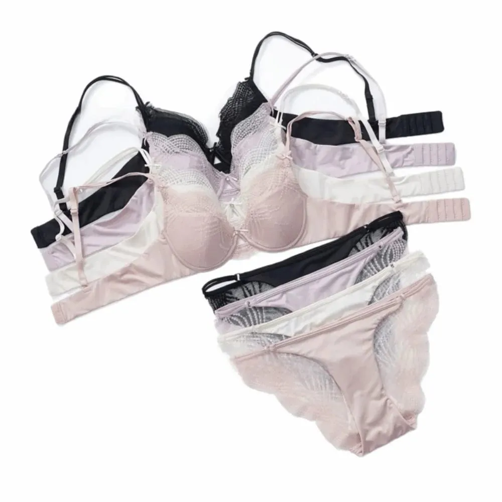 Comfortable Hollow Thin Cup Women Lingerie Set Silk Satin Seamless Push Up Bra Set French Style Sexy Underwear Women Intimates
