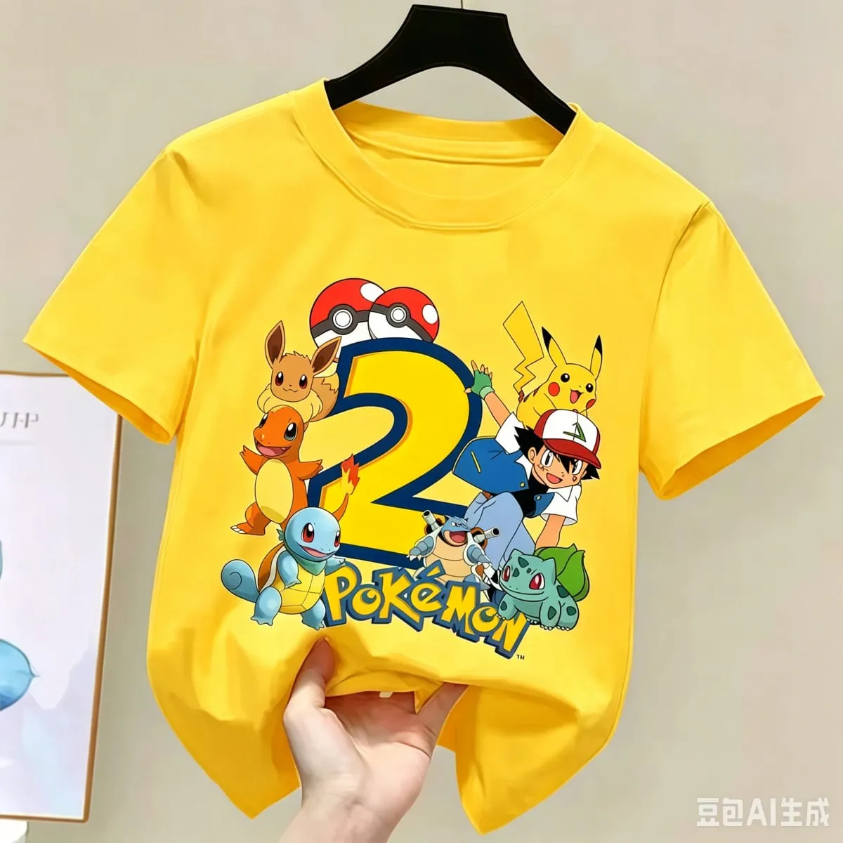 2026 Pikachu Kids Children T Shirts Birthday Number 1-9 Printed T Shirt Boys Girls Summer Short Sleeves Tops Children Clothing