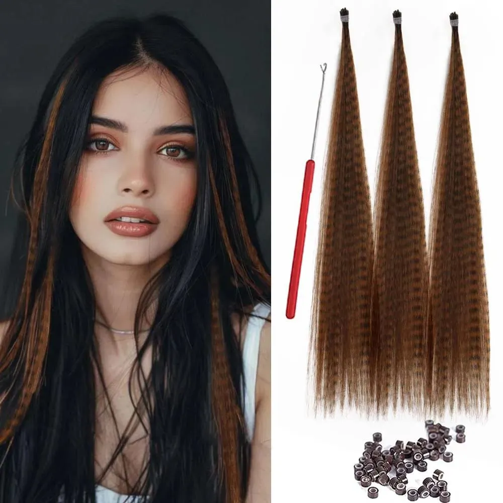 30strands Feather Hair Extension Fake Hair I Tip Rainbow Synthetic Hair 16inch Hairpiece Feather for Hair Extension Y2K Festival