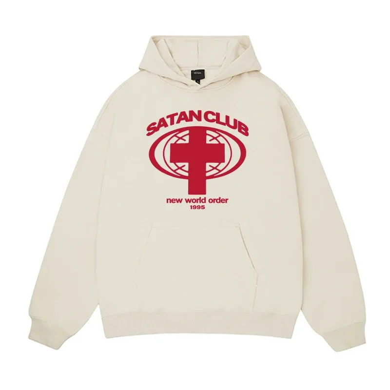 Harajuku Streetwear Oversized Ανδρικό πουλόβερ με κουκούλα Satan Club Φούτερ με κουκούλα γραφικών τύπων Φούτερ Hip Hop Αισθητικά μπλουζάκια Goth Y2k