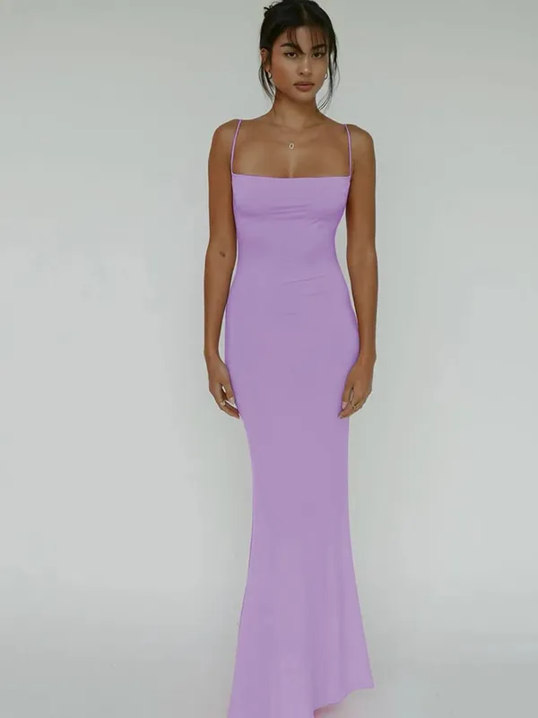 Hugcitar Summer Solid Sleeveless Backless Elegant Sexy Bodycon Y2K Maxi Prom Dress Women Clothes Birthday Party Casual Y2K